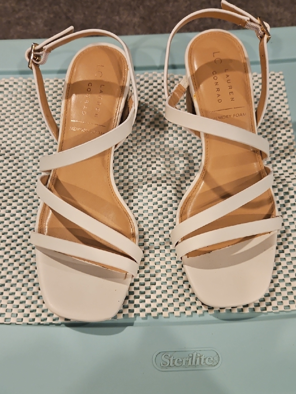 LC Lauren Conrad White Strappy Square-Toe Ankle Strap Sandals